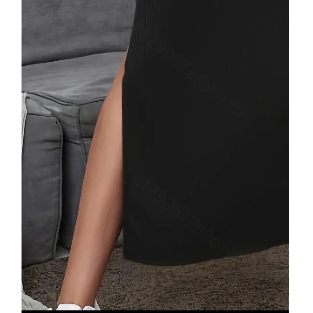 Witchy‎ Whimsygoth Vampy Dark Fairy Black Stretch Side Slit Maxi Long Skirt L